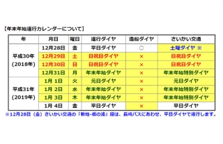 【長崎バス】平成30・31年　年末年始の運行ダイヤ変更のお知らせ
