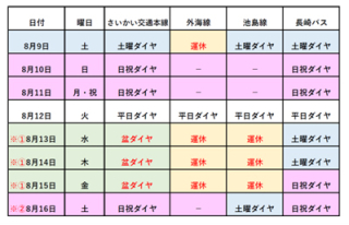 【さいかい交通】お盆期間における運行ダイヤの変更について